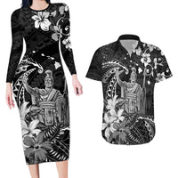 Hawaii King Kamehameha Day Couples Matching Long Sleeve Bodycon Dress and Hawaiian Shirt Polynesian Pattern Mix Hibiscus Black LT05 Black - Polynesian Pride