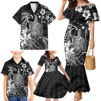 Hawaii King Kamehameha Day Family Matching Mermaid Dress and Hawaiian Shirt Polynesian Pattern Mix Hibiscus Black LT05 - Polynesian Pride