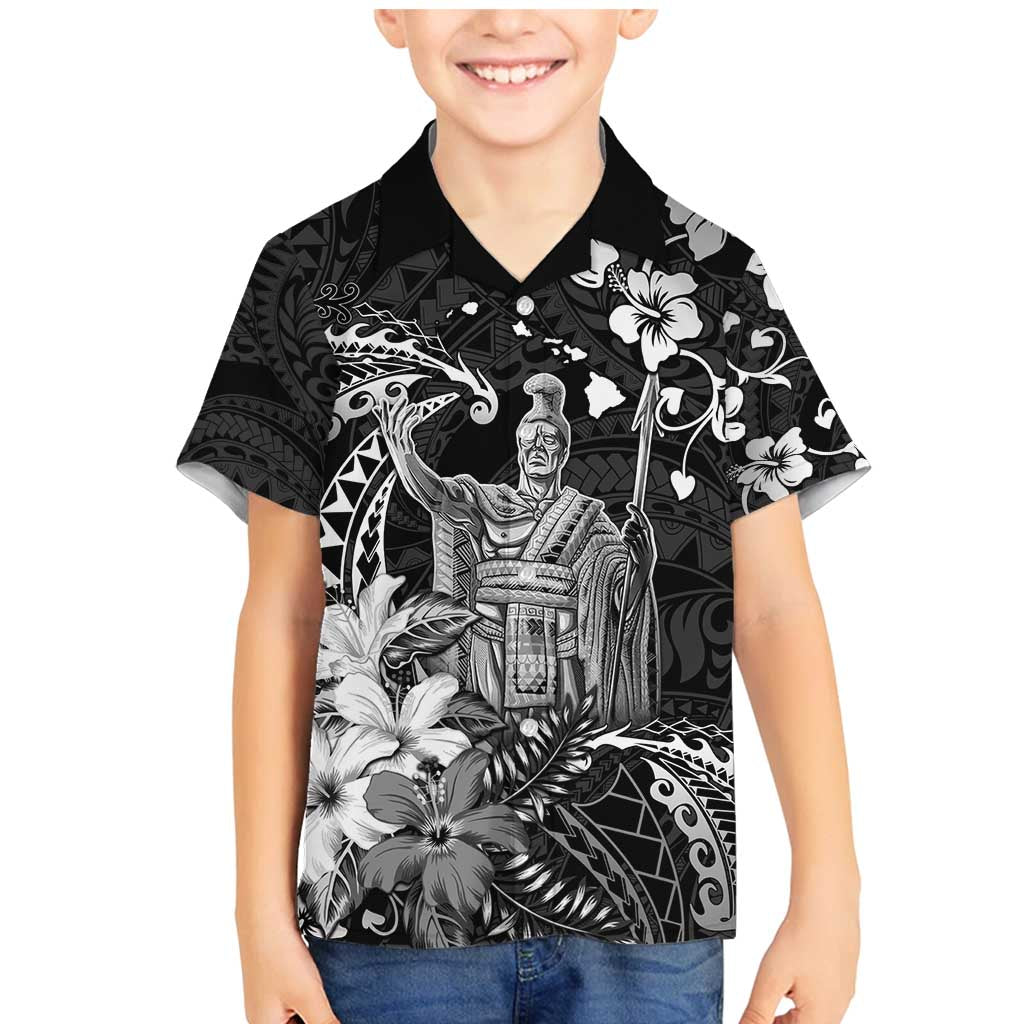 Hawaii King Kamehameha Day Family Matching Mermaid Dress and Hawaiian Shirt Polynesian Pattern Mix Hibiscus Black LT05 Son's Shirt Black - Polynesian Pride
