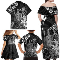 Hawaii King Kamehameha Day Family Matching Off Shoulder Maxi Dress and Hawaiian Shirt Polynesian Pattern Mix Hibiscus Black LT05 - Polynesian Pride