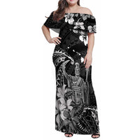 Hawaii King Kamehameha Day Family Matching Off Shoulder Maxi Dress and Hawaiian Shirt Polynesian Pattern Mix Hibiscus Black LT05 Mom's Dress Black - Polynesian Pride