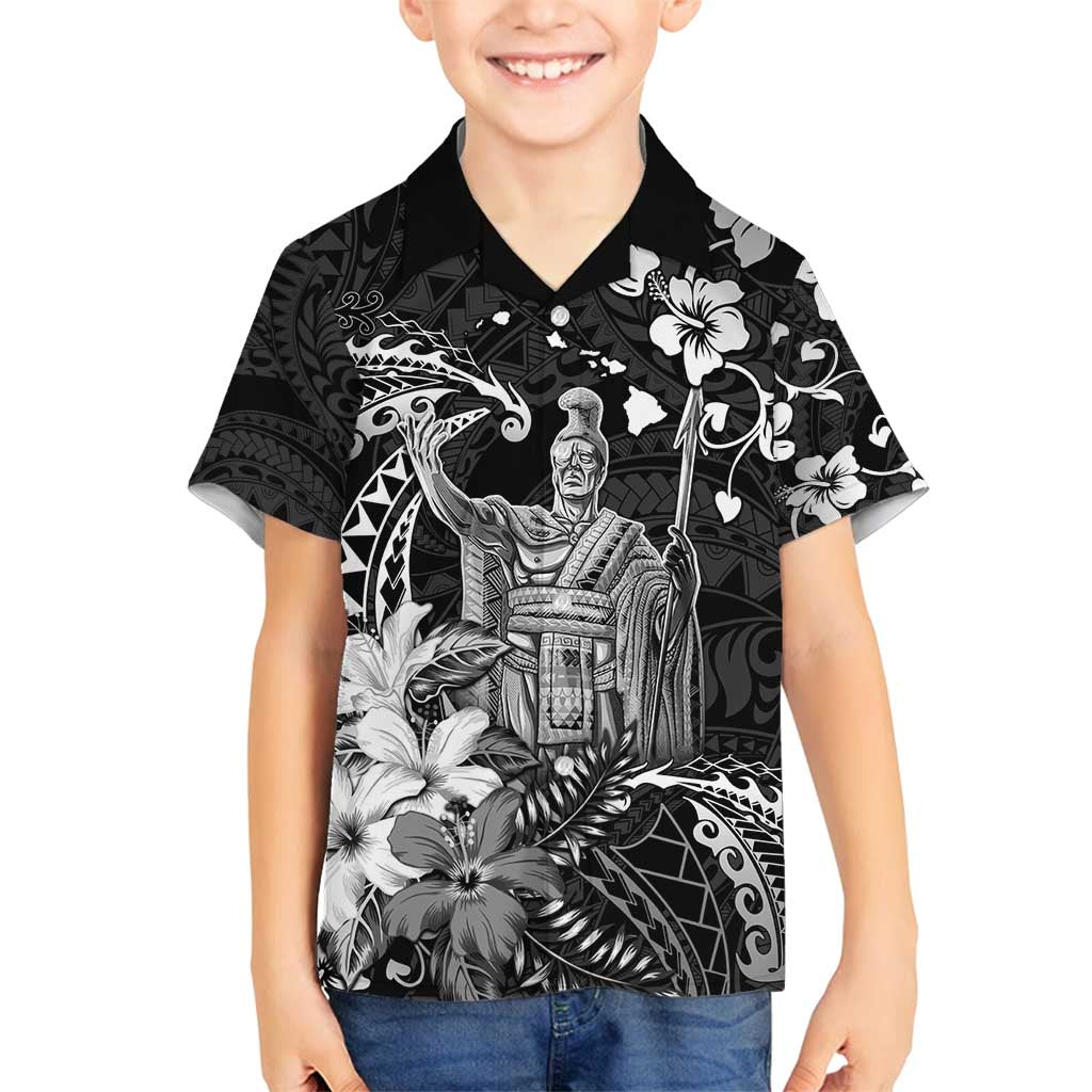 Hawaii King Kamehameha Day Family Matching Off Shoulder Maxi Dress and Hawaiian Shirt Polynesian Pattern Mix Hibiscus Black LT05 Son's Shirt Black - Polynesian Pride