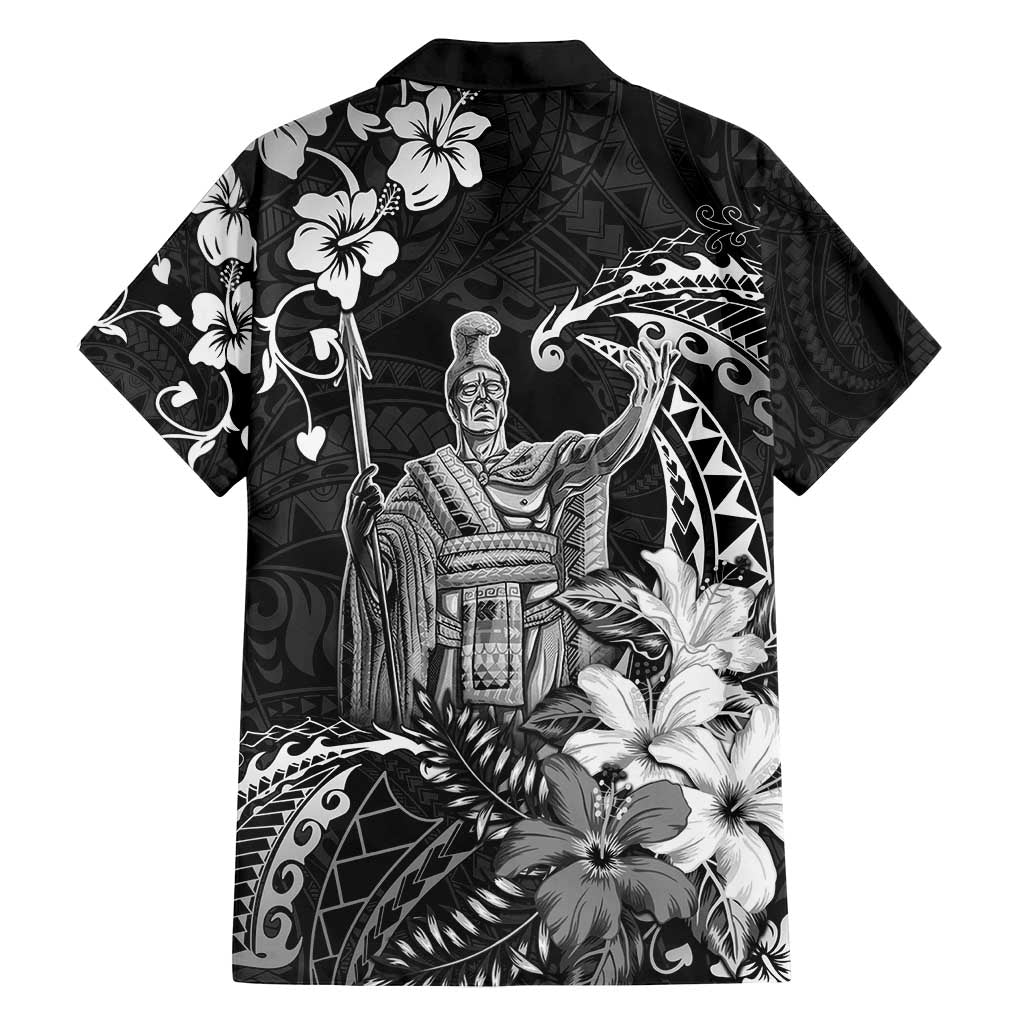Hawaii King Kamehameha Day Family Matching Off Shoulder Short Dress and Hawaiian Shirt Polynesian Pattern Mix Hibiscus Black LT05 - Polynesian Pride