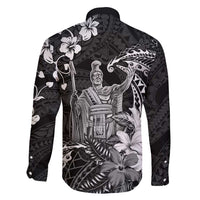 Hawaii King Kamehameha Day Family Matching Off Shoulder Short Dress and Hawaiian Shirt Polynesian Pattern Mix Hibiscus Black LT05 - Polynesian Pride