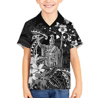 Hawaii King Kamehameha Day Family Matching Off Shoulder Short Dress and Hawaiian Shirt Polynesian Pattern Mix Hibiscus Black LT05 Son's Shirt Black - Polynesian Pride