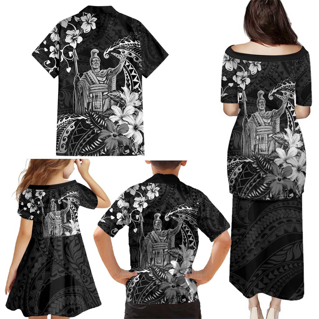 Hawaii King Kamehameha Day Family Matching Puletasi and Hawaiian Shirt Polynesian Pattern Mix Hibiscus Black LT05 - Polynesian Pride