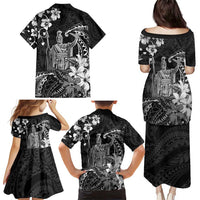 Hawaii King Kamehameha Day Family Matching Puletasi and Hawaiian Shirt Polynesian Pattern Mix Hibiscus Black LT05 - Polynesian Pride