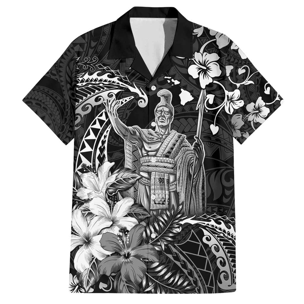 Hawaii King Kamehameha Day Family Matching Puletasi and Hawaiian Shirt Polynesian Pattern Mix Hibiscus Black LT05 Dad's Shirt - Short Sleeve Black - Polynesian Pride