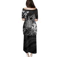Hawaii King Kamehameha Day Family Matching Puletasi and Hawaiian Shirt Polynesian Pattern Mix Hibiscus Black LT05 - Polynesian Pride