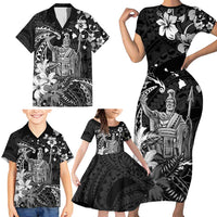 Hawaii King Kamehameha Day Family Matching Short Sleeve Bodycon Dress and Hawaiian Shirt Polynesian Pattern Mix Hibiscus Black LT05 - Polynesian Pride
