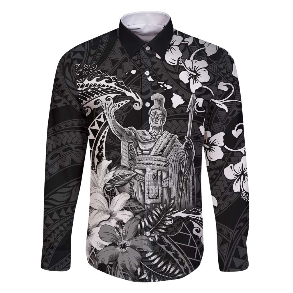 Hawaii King Kamehameha Day Family Matching Short Sleeve Bodycon Dress and Hawaiian Shirt Polynesian Pattern Mix Hibiscus Black LT05 Dad's Shirt - Long Sleeve Black - Polynesian Pride