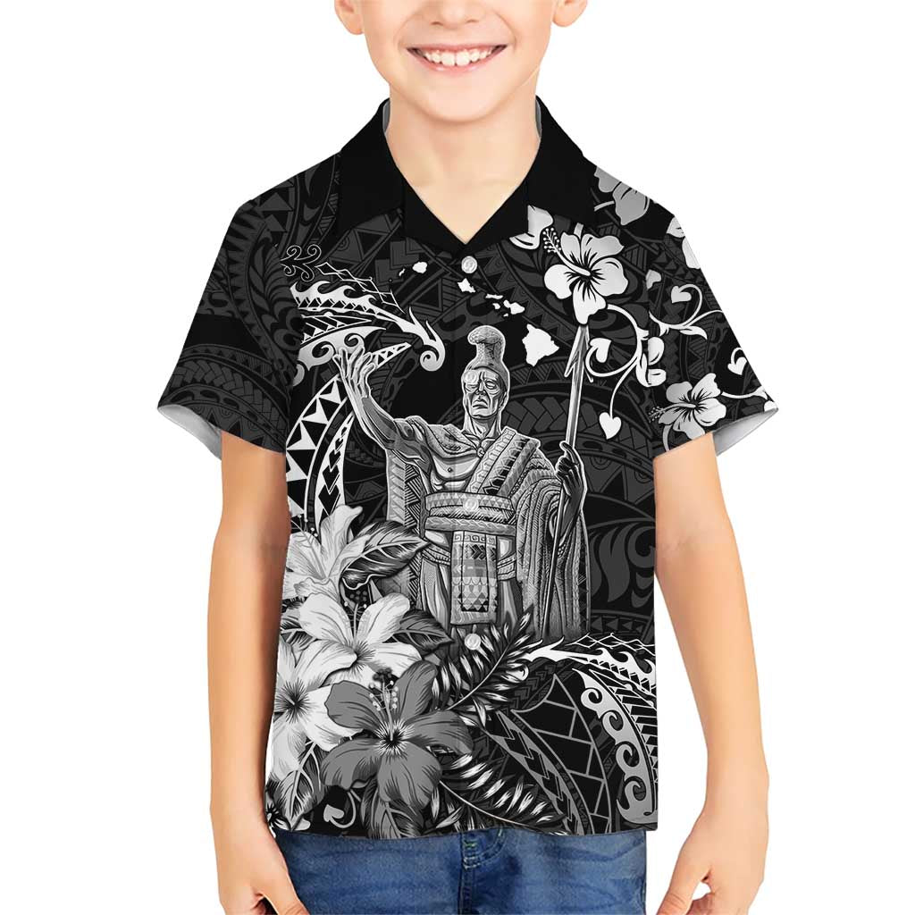 Hawaii King Kamehameha Day Family Matching Short Sleeve Bodycon Dress and Hawaiian Shirt Polynesian Pattern Mix Hibiscus Black LT05 Son's Shirt Black - Polynesian Pride
