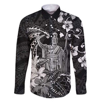 Hawaii King Kamehameha Day Family Matching Summer Maxi Dress and Hawaiian Shirt Polynesian Pattern Mix Hibiscus Black LT05 Dad's Shirt - Long Sleeve Black - Polynesian Pride