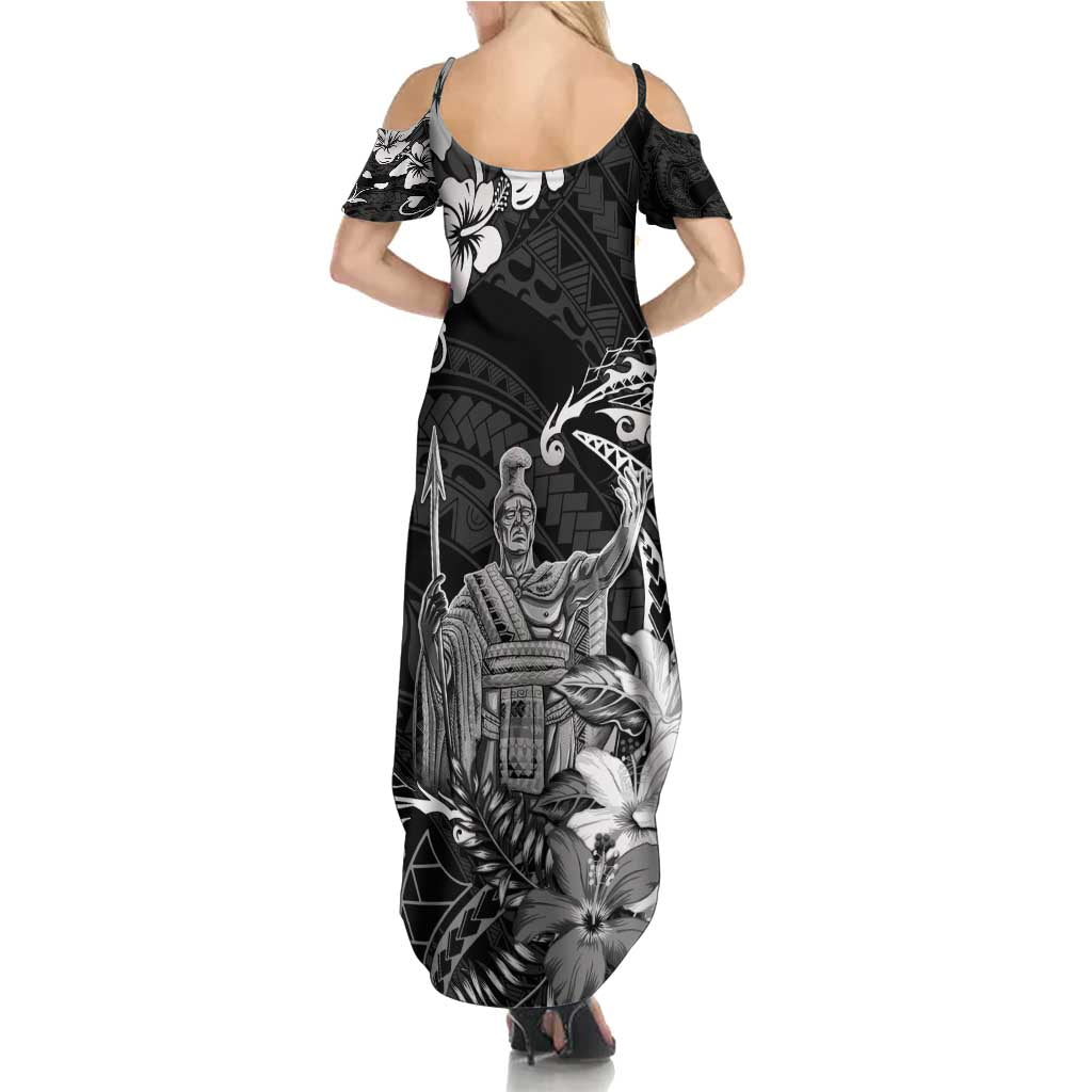 Hawaii King Kamehameha Day Family Matching Summer Maxi Dress and Hawaiian Shirt Polynesian Pattern Mix Hibiscus Black LT05 - Polynesian Pride