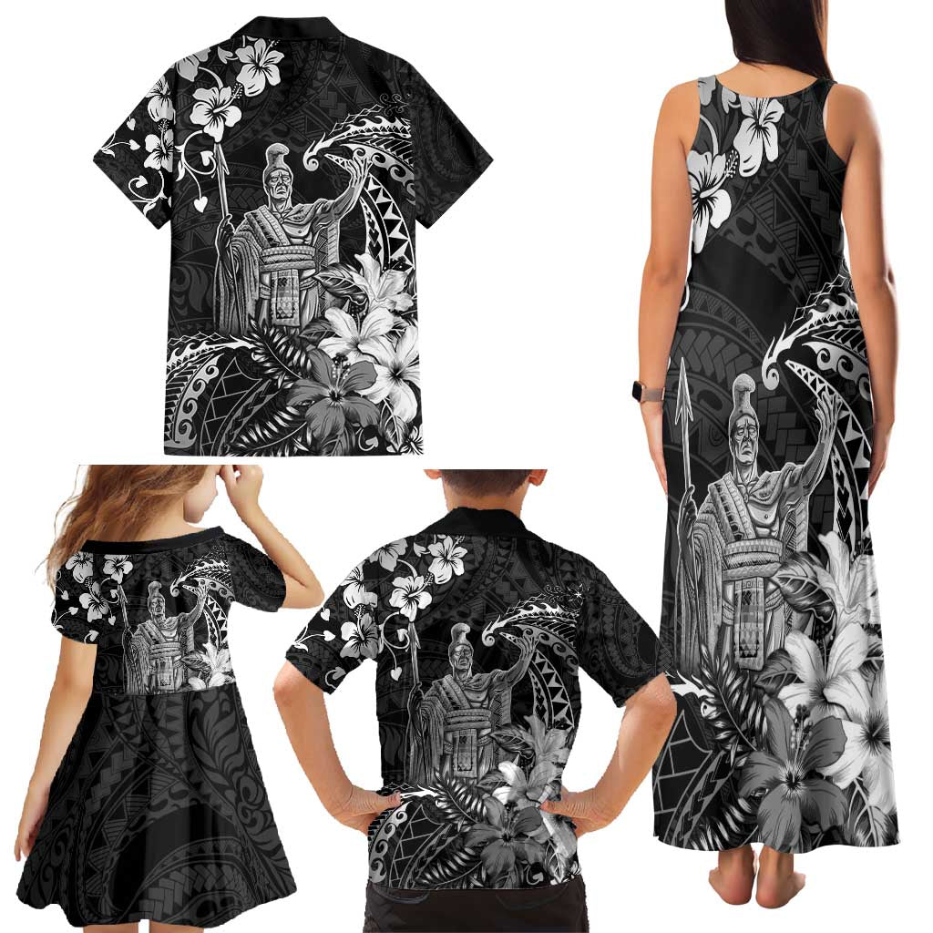 Hawaii King Kamehameha Day Family Matching Tank Maxi Dress and Hawaiian Shirt Polynesian Pattern Mix Hibiscus Black LT05 - Polynesian Pride
