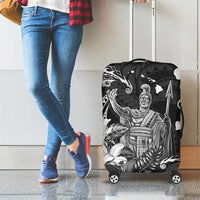 Hawaii King Kamehameha Day Luggage Cover Polynesian Pattern Mix Hibiscus Black