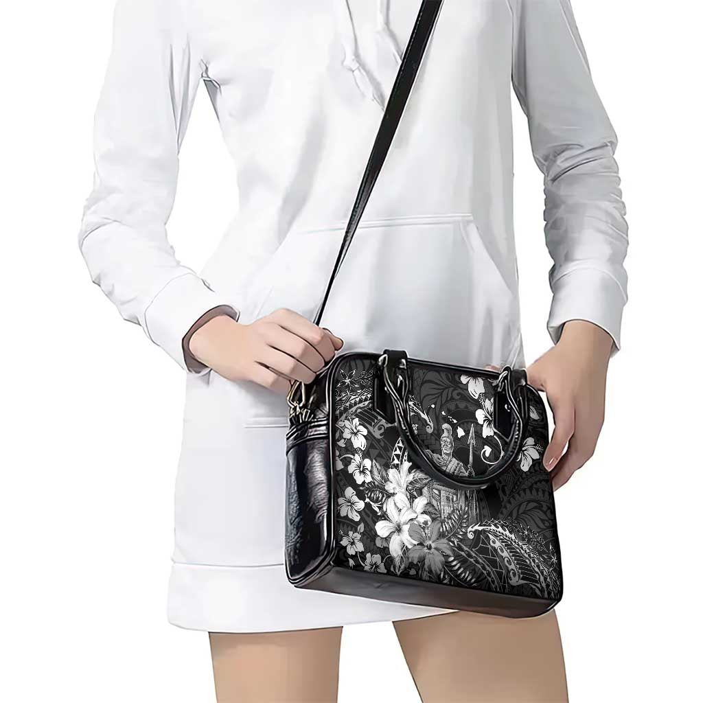 Hawaii King Kamehameha Day Shoulder Handbag Polynesian Pattern Mix Hibiscus Black
