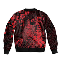 Hawaii King Kamehameha Day Bomber Jacket Polynesian Pattern Mix Hibiscus Red