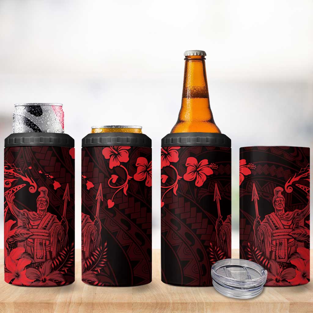 Hawaii King Kamehameha Day 4 in 1 Can Cooler Tumbler Polynesian Pattern Mix Hibiscus Red