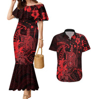 Hawaii King Kamehameha Day Couples Matching Mermaid Dress and Hawaiian Shirt Polynesian Pattern Mix Hibiscus Red LT05 Red - Polynesian Pride