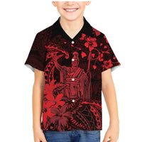 Hawaii King Kamehameha Day Family Matching Mermaid Dress and Hawaiian Shirt Polynesian Pattern Mix Hibiscus Red LT05 Son's Shirt Red - Polynesian Pride