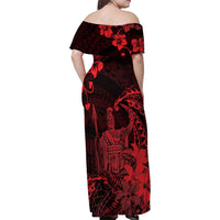Hawaii King Kamehameha Day Family Matching Off Shoulder Maxi Dress and Hawaiian Shirt Polynesian Pattern Mix Hibiscus Red LT05 - Polynesian Pride