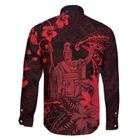 Hawaii King Kamehameha Day Family Matching Off Shoulder Short Dress and Hawaiian Shirt Polynesian Pattern Mix Hibiscus Red LT05 - Polynesian Pride