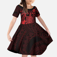 Hawaii King Kamehameha Day Family Matching Puletasi and Hawaiian Shirt Polynesian Pattern Mix Hibiscus Red LT05 Daughter's Dress Red - Polynesian Pride
