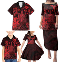 Hawaii King Kamehameha Day Family Matching Puletasi and Hawaiian Shirt Polynesian Pattern Mix Hibiscus Red LT05 - Polynesian Pride