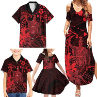 Hawaii King Kamehameha Day Family Matching Summer Maxi Dress and Hawaiian Shirt Polynesian Pattern Mix Hibiscus Red LT05 - Polynesian Pride