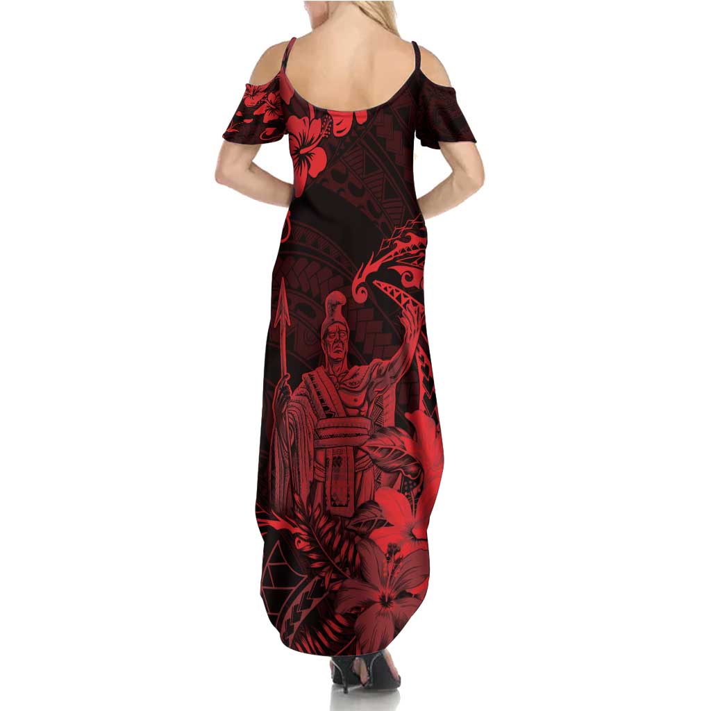 Hawaii King Kamehameha Day Family Matching Summer Maxi Dress and Hawaiian Shirt Polynesian Pattern Mix Hibiscus Red LT05 - Polynesian Pride