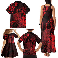 Hawaii King Kamehameha Day Family Matching Tank Maxi Dress and Hawaiian Shirt Polynesian Pattern Mix Hibiscus Red LT05 - Polynesian Pride