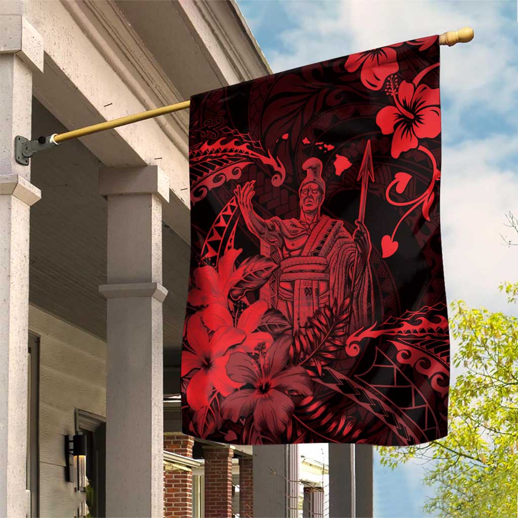 Hawaii King Kamehameha Day Garden Flag Polynesian Pattern Mix Hibiscus Red LT05 House Flag Red - Polynesian Pride