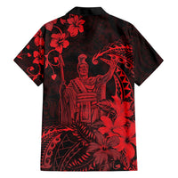 Hawaii King Kamehameha Day Hawaiian Shirt Polynesian Pattern Mix Hibiscus Red