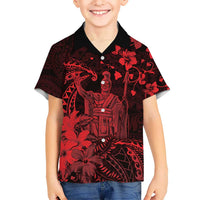 Hawaii King Kamehameha Day Hawaiian Shirt Polynesian Pattern Mix Hibiscus Red