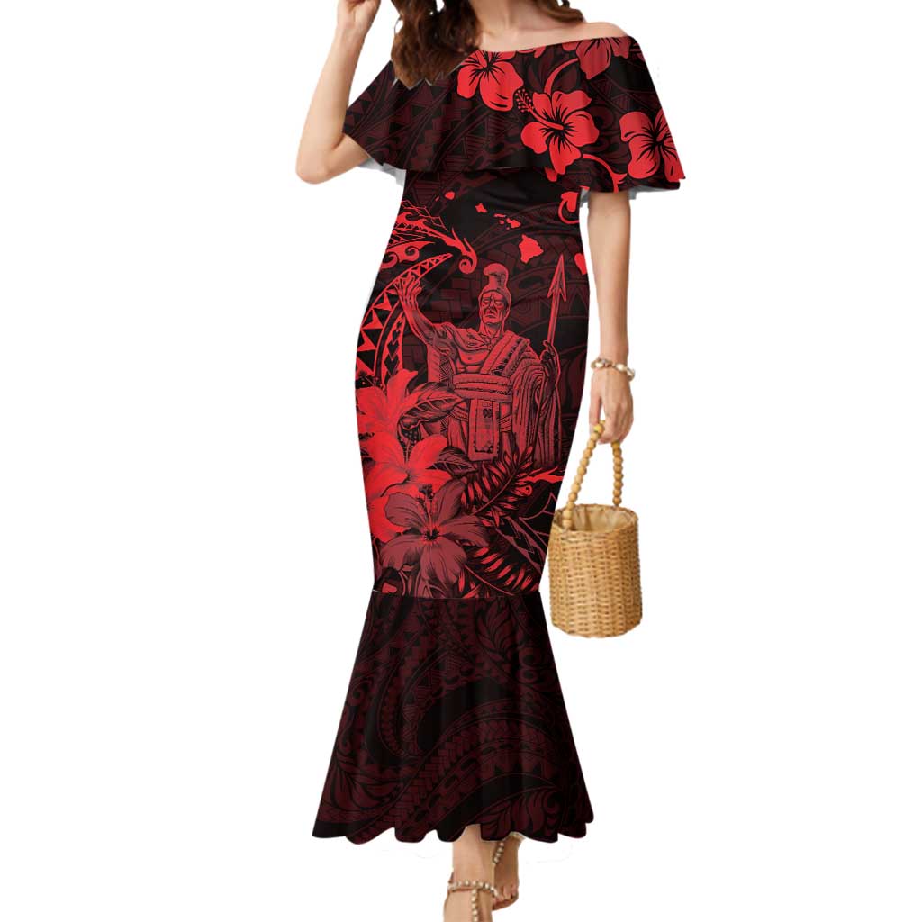Hawaii King Kamehameha Day Mermaid Dress Polynesian Pattern Mix Hibiscus Red LT05 Women Red - Polynesian Pride