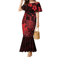 Hawaii King Kamehameha Day Mermaid Dress Polynesian Pattern Mix Hibiscus Red LT05 Women Red - Polynesian Pride