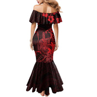 Hawaii King Kamehameha Day Mermaid Dress Polynesian Pattern Mix Hibiscus Red LT05 - Polynesian Pride