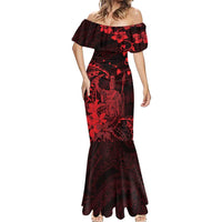 Hawaii King Kamehameha Day Mermaid Dress Polynesian Pattern Mix Hibiscus Red LT05 - Polynesian Pride