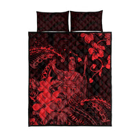 Hawaii King Kamehameha Day Quilt Bed Set Polynesian Pattern Mix Hibiscus Red LT05 - Polynesian Pride