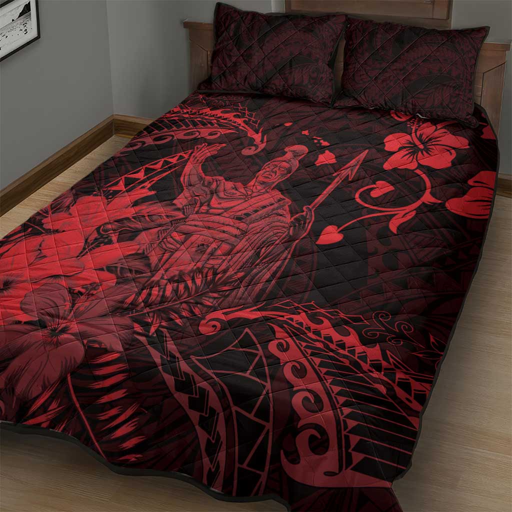 Hawaii King Kamehameha Day Quilt Bed Set Polynesian Pattern Mix Hibiscus Red LT05 - Polynesian Pride