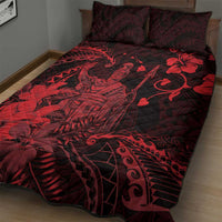 Hawaii King Kamehameha Day Quilt Bed Set Polynesian Pattern Mix Hibiscus Red LT05 - Polynesian Pride