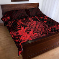 Hawaii King Kamehameha Day Quilt Bed Set Polynesian Pattern Mix Hibiscus Red LT05 - Polynesian Pride