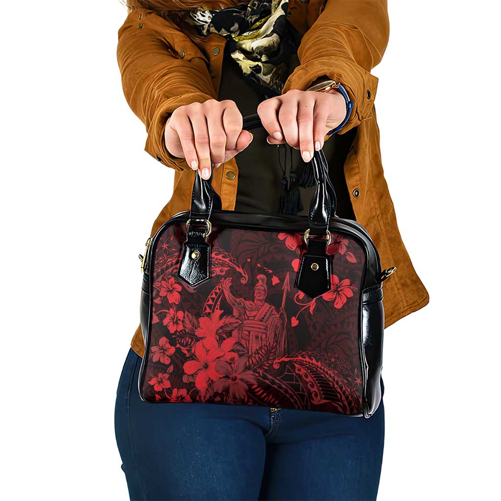 Hawaii King Kamehameha Day Shoulder Handbag Polynesian Pattern Mix Hibiscus Red LT05 One Size Red - Polynesian Pride