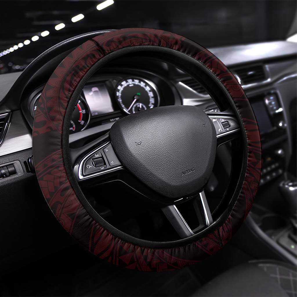 Hawaii King Kamehameha Day Steering Wheel Cover Polynesian Pattern Mix Hibiscus Red