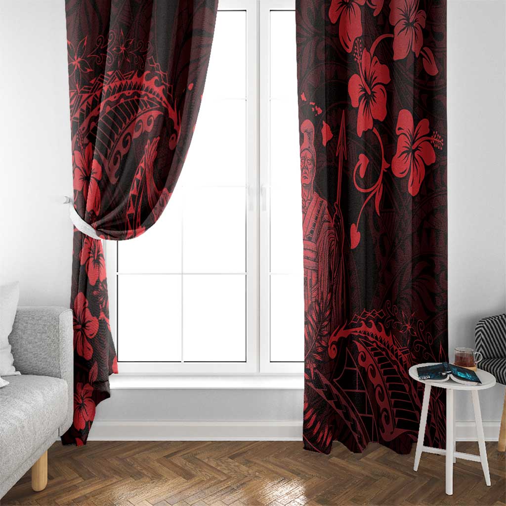 Hawaii King Kamehameha Day Window Curtain Polynesian Pattern Mix Hibiscus Red