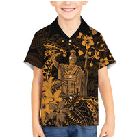 Hawaii King Kamehameha Day Family Matching Mermaid Dress and Hawaiian Shirt Polynesian Pattern Mix Hibiscus Gold LT05 Son's Shirt Gold - Polynesian Pride