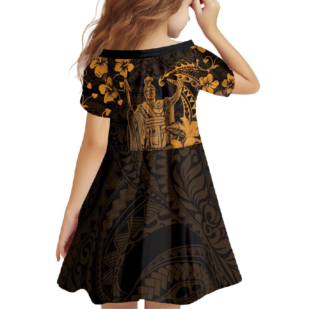Hawaii King Kamehameha Day Family Matching Off Shoulder Maxi Dress and Hawaiian Shirt Polynesian Pattern Mix Hibiscus Gold LT05 - Polynesian Pride