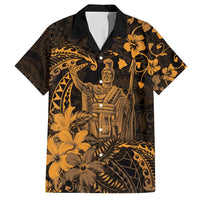 Hawaii King Kamehameha Day Family Matching Off Shoulder Short Dress and Hawaiian Shirt Polynesian Pattern Mix Hibiscus Gold LT05 Dad's Shirt - Short Sleeve Gold - Polynesian Pride