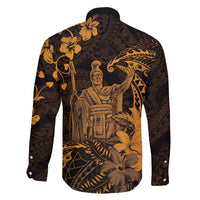 Hawaii King Kamehameha Day Family Matching Off Shoulder Short Dress and Hawaiian Shirt Polynesian Pattern Mix Hibiscus Gold LT05 - Polynesian Pride